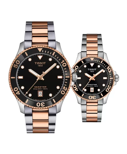 Đồng hồ đôi Tissot Seastar 1000 Quartz T120.410.22.051.01 và T120.210.22.051.01
